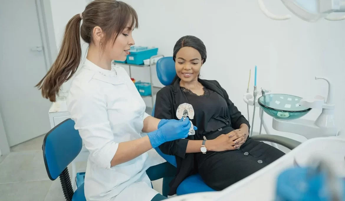 Professional teeth whitening treatment in progress